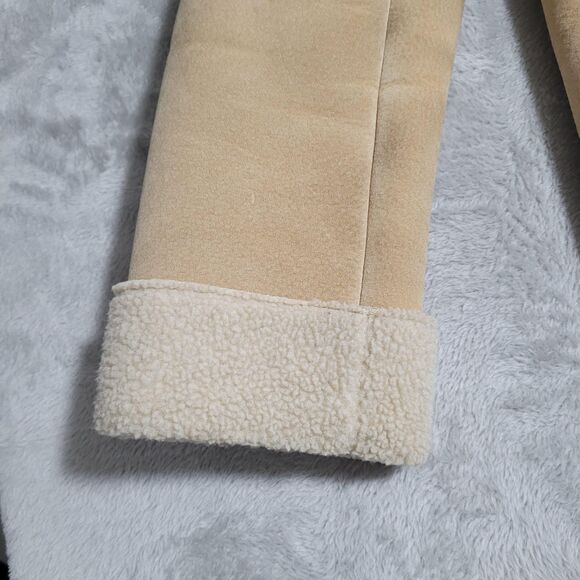 Guess Coat Womens Small Beige Genuine Leather Shearling Long Overcoat Lined - Picture 3 of 16